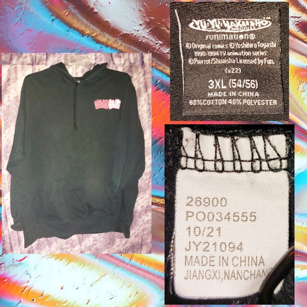 Funimation Blk/Multiclr YuYu Hakusho Japanese Anime/Manga Knit Hoodie 3XL(54/56)
